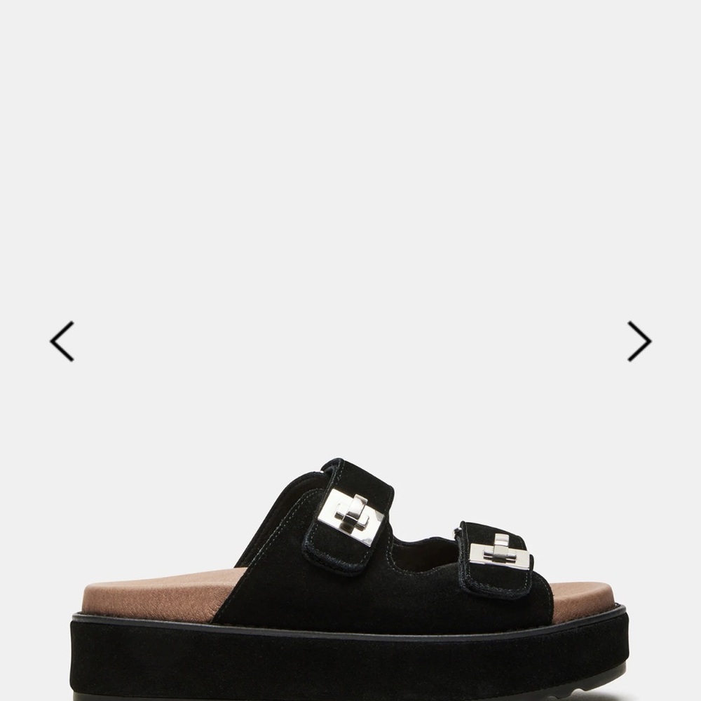 Steve Madden Black Suede Platform Slide with Silver Buckles